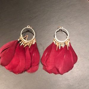 Burgundy feather earrings